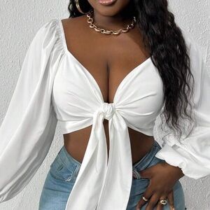 SHEIN White Tie-Front Blouse